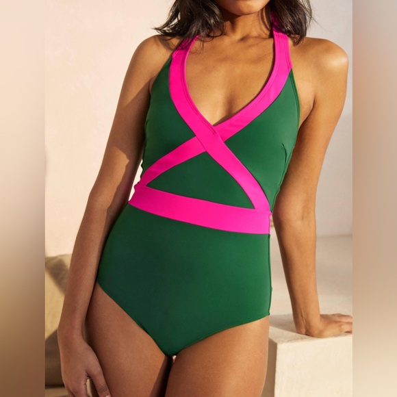 Boden Kefalonia One-Piece Neon Pink Kelly Green Swimsuit Size 8 - Picture 1 of 8